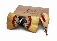 Golden eggnog Feather Bow Tie with Feather Lapel Pin Set - Mandujourshop Feather Symbolism, Golden Feather, Feather Bow Ties, Blue Highlights, Pheasant Feathers, Goose Feathers, Black Feathers, Different Light, Bow Ties