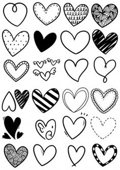 hearts are drawn in black and white on a piece of paper