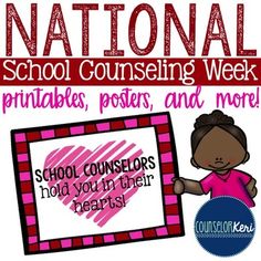 a poster with the words national school counseling week written in pink and red on it