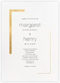 an elegant wedding card with the words,'marriage and henry wilcox '