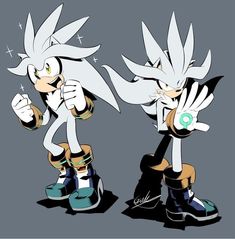 two sonic the hedges standing next to each other in front of a gray background