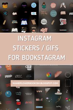 the instagram stickers / gifts for bookstores are displayed in different styles and colors