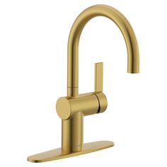 a gold faucet with the handle on it