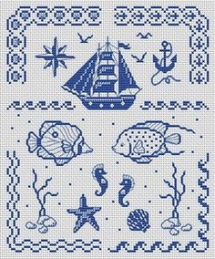 a cross stitch pattern with an ocean theme