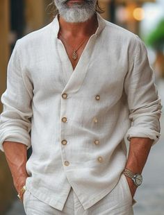 Men's Shirt Linen Shirt Button Up Shirt Summer Shirt Beach Shirt Black White Blue Long Sleeve Plain Band Collar Spring & Summer Casual Daily Clothing Apparel 2024 - $23.99 Long Sleeve Tops With Buttons For Vacation, Beige Long Sleeve Shirt For Vacation, Beige Long Sleeve Vacation Shirt, White V-neck Shirt With Buttons, Long Sleeve Buttoned Summer Tops, Summer Blouse With Casual Collar And Buttons, Long Sleeve Button Tops For Summer, Casual Collar Tops With Buttons For Vacation, Vacation Tops With Casual Collar And Buttons