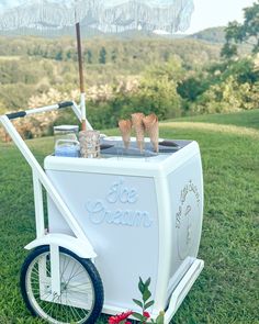 an ice cream cart in the middle of a field