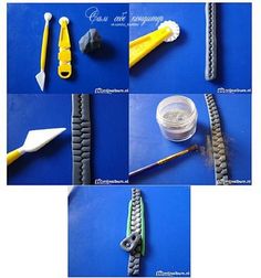 several pictures of different types of toothbrushes and other items on a blue surface