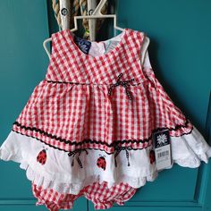 6-9 Month, Infant Girls Sundress With Bloomers. Red & White Gingham, With Black Ladybugs At The Bottom; Buttons Up The Back. This Is A Precious Set That My Granddaughter Never Got To Wear. No Tears, Stains, Or Pulls. Red Ruffled Sleeveless Sets, Sleeveless Red Ruffled Set, Spring Red Ruffled Sets, Red Summer Playwear Dress, Red Summer Dresses For Playwear, Red Ruffled Dress For Playwear, Toddler Minion Costume, Avocado Costume, Black Ladybug