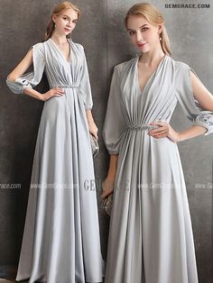 10% off now|Elegant Long Grey Evening Formal Dress Vneck With Long Sleeves at GemGrace. Click to learn our pro custom-made service for wedding dress, formal dress. View Evening Dresses for more ideas. Stable shipping world-wide. Gray V-neck Dress, Elegant Gray V-neck Dress, Gray V-neck Formal Dress, Modest Prom, Formal Dresses With Sleeves, For Wedding Dress, Dresses Modest, Prom Dresses Modest, Evening Formal