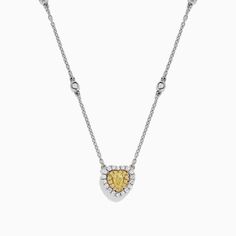 Effy Canare 14K Gold Yellow and White Diamond Heart Necklace, 0.61 TCW Diamond Heart Necklace, Heart Necklace Diamond, Yellow Diamond, White Stone, Diamond Heart, Gold Yellow, White Diamond, Heart Necklace, Round Diamonds