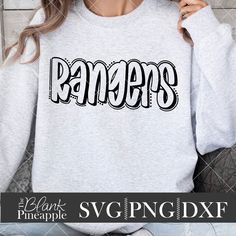 a woman wearing a sweatshirt with the word ramens in black and white on it