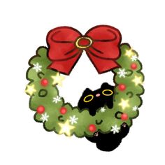 a christmas wreath with a black cat on it