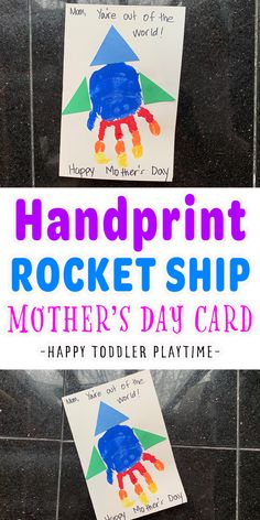 handprint rocket ship mother's day card for toddler playtime