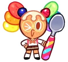 an image of a cartoon character holding a toothbrush and gummy bears on it's head