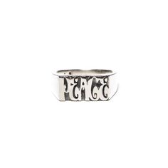 The word peace ring features a slim design silver 925 construction. maple hallmarking inside. Peace Ring, Rectangular Face, Mens Designer Jewelry, Four Horsemen, Jewellery Uk, Ring Watch, Polish Silver, Design Silver, Pendant Rings