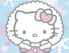 an image of hello kitty with snowflakes and hearts on her head in the background