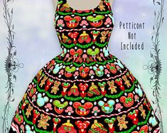 the dress is designed to look like it has gingerbreads on it