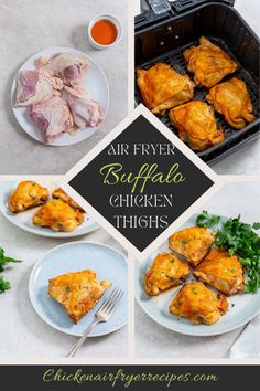 chicken thighs are cooked in an air fryer and then served with parsley on the side