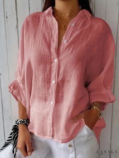 Lasaky - Soft Cotton Back Design Tie-Dye Blouse Modern Tops, Linen Fashion, Elegante Casual, Linen Casual, Comfy Shirts, Linen Style, Loose Shirts, Yoga Shorts, Light Sweater