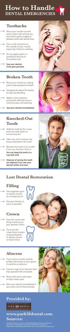 Always rinse your mouth out after you break a tooth! You can also use gauze to stop bleeding and hold a cold compress to the painful or swollen area. Pick up more tips on dental emergencies by reading this infographic. Dental Restoration, Dental Emergency, Dental School