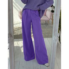 Purple High Waisted Draped Wide Leg Pants Loose Trousers Women, Women High Waist Pants, Pleated Fashion, Style Wide Leg Pants, Fall Pants, Purple Pants, Wide Trousers, Business Pants, Loose Trousers