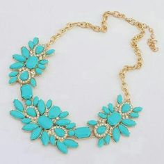 New Sea Blue Necklace With Gold Color Chain Trendy Blue Necklace For Party, Trendy Light Blue Jewelry For Party, Trendy Light Blue Party Jewelry, Flower Statement Necklace, Cheap Necklaces, Bib Collar, Choker Style Necklace, Women Flower, Necklace Online