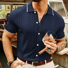 Season:Summer; Fabric:Knit; Sleeve Length:Short Sleeve; Gender:Men's; Style:Fashion,Office; Tops Type:Knit Polo,Golf Polo,Business Polo; Occasion:Casual,Business; Pattern:Solid / Plain Color; Design:Button Front; Neckline:Lapel; Listing Date:04/07/2024; Bust:; Length:; Sleeve: Men’s Polo Shirt Style, Men’s Golf Styles, Mens Cape Cod Style, Coastal Chic Outfit Men, Mens Sweater Polo Outfit, Man In Polo Shirt, Summer Man Style, Textured Polo Outfit Men, Mens Knit Polo Outfit