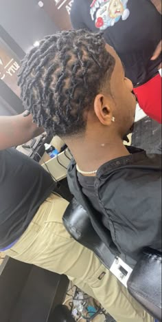 Men Starter Locs With Taper, Locs With Fade Men, Taper Locs Men, Low Taper Fade With Locs, Short Starter Locs Men, Starter Locs Styles For Short Hair Boys, Starter Locs Styles For Short Hair Men, Comb Twist Men, Starter Dreads For Men