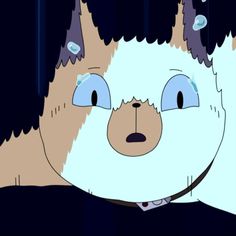 a cartoon cat with blue eyes and black hair is staring at something in the distance