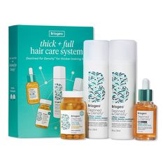 Destined for Density Thick + Full Hair Care Value Set -  Briogeo Destined for Density Thick + Full Hair Care Value Set is a holistic scalp and hair care system for thicker, fuller, healthier-looking hair.    Benefits     Formulated with naturally powerful and scientifically proven ingredients for noticeably thicker, fuller-looking hair. Lightweight, non-greasy formula and finish. Briogeo NOVA Complex helps stimulate the scalp and strengthen hair to promote hair density for fine and thinning hair Thick Full Hair, Thicker Fuller Hair, Strengthen Hair, Fuller Hair, Full Hair, Hair Starting, Moisturizing Shampoo, Thinning Hair, Hair Density