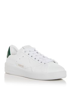 Golden Goose Men's Purestar Low Top Sneakers White Sneakers With Star Logo For Streetwear, Sporty Sneakers With Star Logo For Streetwear, White Star Logo Sneakers For Streetwear, Sporty Streetwear Sneakers With Star Logo, Casual Sneakers With Star Logo And White Sole, Low Top Sneakers, Golden Goose, Sneakers White, White Green