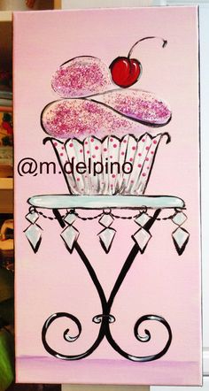 a painting of a cupcake with a cherry on top and the words i am delidib above it