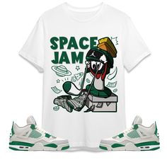 The Martian Marvin Unisex Shirt Match Jordan 4 SB Pine Green Made to match your sneakers! * SHOES NOT INCLUDED * Regular fit Runs true to size 100% cotton Tracking information included! The screen on your device (computers, phone, and tablet, etc.) may display different colors and saturations from the actual garment. Also, the item colors may not be as saturated in person as they are displayed on your screen right now. We do our best to match our shirts as much as possible. ** Care Instructions Green Cotton Sneakers For Streetwear, Green Cotton Streetwear Sneakers, White Athletic Fit Cotton T-shirt, Sporty Cotton Sneakers With Logo Print, White Cotton Sneakers With Graphic Print, Sporty Cotton Sneakers With Graphic Print, Casual Cotton Low-top Tops, White Cotton Sneakers For Streetwear, Casual Cotton T-shirt With Athletic Fit