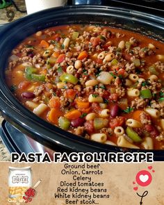 an image of pasta fagioli recipe in the crock pot with text overlay