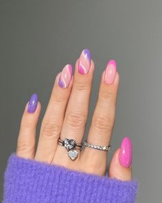 Purple And Pink Nails, Purple Nail Art, Hello Nails, Unique Acrylic Nails, Square Acrylic Nails, Fancy Nails, Short Acrylic Nails, Purple Nails