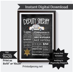 a chalkboard poster with the words deduty sheriff written in black and white