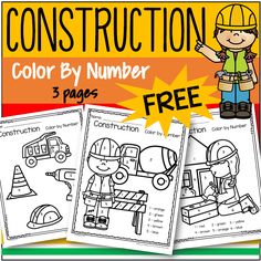 construction color by number worksheet for kids