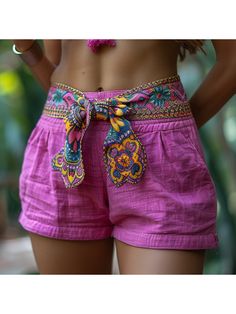 ⭐️ Chic Bottoms, Retro Ethnic Casual Linen Shorts Bohemian Style Shorts Women Shorts, Style Shorts, Linen Shorts, Fashion Sense, Bohemian Style, Red Roses, Sense, Womens Shorts, Red