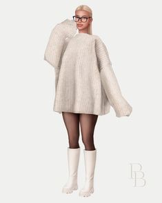 a woman wearing white boots and a sweater