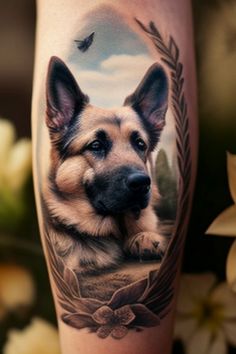 Meaningful Dog Memorial Tattoos for Men Leg Memorial Tattoo, Cavalier King Charles Spaniel Tattoo, Memorial Tattoos For Men, Oscar Tattoo, Tattoo Perro, German Shepherd Tattoo