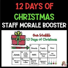 the 12 days of christmas staff poster with text that reads 12 days of christmas staff