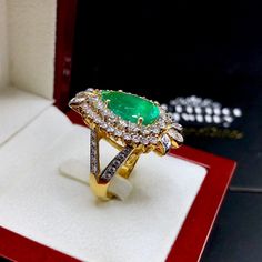 ENJOY OUR WORRY-FREE SERVICE AND THE DAZZLING, GENUINE JEWELRY WE DESIGN AND HANDCRAFT WITH LOVE❤️ ABOUT THE ITEM: IN STOCK! READY FOR SHIPPING! Buy today and get it 3 days later! Free sizing service, just select the size you want! TOP NATURAL, COLOMBIAN EMERALD RING! RARE PERFECT QUALITY. VIVID BLUISH GREEN COLOR, AMAZING LUSTER, AND EVERLASTING, UNIQUE HEALTHY GLOW! WEALTHY!! Surrounded by stunning, colorless and clean, natural diamonds. Set in 18K solid yellow gold ring. INVESTMENT GRADE!! IN Luxury Yellow Gold Teardrop Diamond Ring, Luxury Teardrop Yellow Gold Diamond Ring, Teardrop Emerald Ring With Brilliant Cut, Luxury Teardrop Emerald Ring As Gift, Luxury Teardrop Emerald Ring For Gift, Luxury Pear-shaped Diamond Ring Gift, Pear-shaped Emerald Ring In Yellow Gold, Luxury Teardrop Diamond Ring, Colombian Emerald Ring