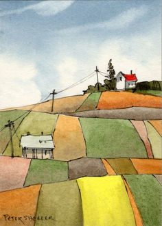 a painting of a house on top of a hill