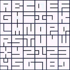 the letters and numbers are arranged in an abstract grid pattern, as well as lines