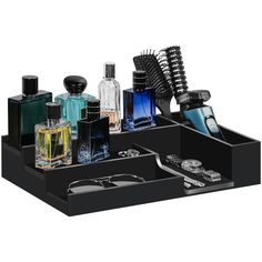 PRICES MAY VARY. 【PERFECT COLOGNE ORGANIZER FOR MEN】 Handcrafted from solid pine wood with a black finish, this sturdy and durable perfume organizer display riser is ready to organize your cologne. 【DISPLAY YOUR COLOGNE IN LAYERS】No more messy dressing table. Your cologne is twinkle kings standing on this cologne holder. cologne, glasses, comb, jewelry, etc. can be kept on one cologne organizer shelf. This cologne stand is easy to access up to 16 bottles. Yes, it organizes all things in one place. 【UNIQUE HIDDEN STORAGE SPACE】This cologne stand provides thoughtful 2 hidden compartments with a soft nap inner lining to protect your valuables safely. Another 2 hidden spaces for additional security. 【ASSEMBLY FREE DESIGN】Sounds too good to be true? Long story short: It's not. Nope, MOCAS knows Male Home Decor, Mens Bathroom Organization, Cologne Organizer For Men, Cologne Display, Cologne Organizer, Hot Wheels Cars Display, Room Decor Men, Room Decor For Men, Mens Room Decor