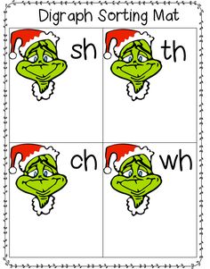 the grin's christmas hat is shown in four different pictures, including one for each letter