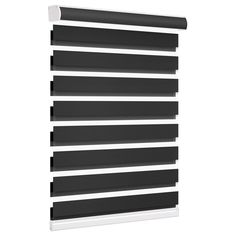 a black and white roller blind with horizontal blinds on the bottom, in front of a white background