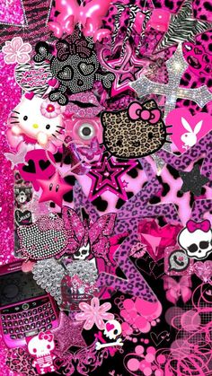 Pink Hello Kitty Wallpaper Iphone, 2000s Wallpaper, Y2k Wallpaper Iphone, Pink And Black Wallpaper, 2k Wallpaper, Images Hello Kitty