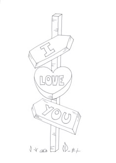 a drawing of a love sign with the words i love you written on it and an arrow