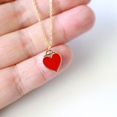 "Beautiful and lovely red heart charm necklace. Made of red enamel gold heart charm with skinny gold plated brass chain. Simple and warm. Great for gift, everyday or special occasion. Please choose chain color and length. Your item will ship in a gift box. Please feel free to contact me if you have any questions. ♥ Chain length available 14\" - 20\" ♥ Red heart 3/8\" ♥ Gold plated over brass/enamel ♥ See more Rudiana Accessories Rudiana.etsy.com" Pretzel Necklace, Flower Girl Necklace, Red Heart Necklace, Prom Necklaces, Gold Moon Necklace, Girl Necklace, Gift Flower, Infinity Necklace, Jewelry Stand